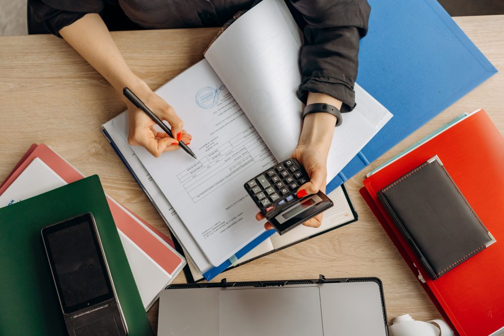 accountant computing her tax returns