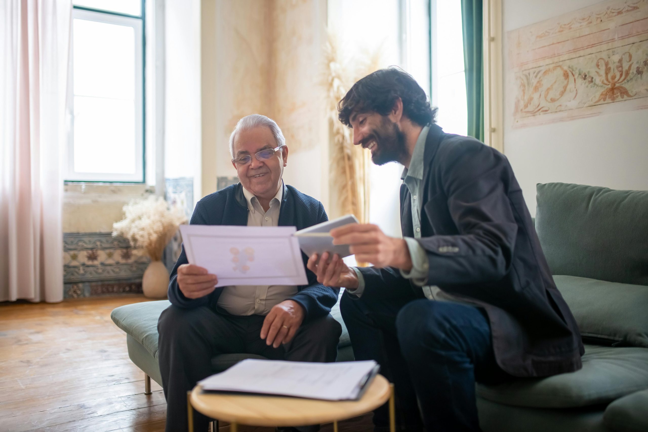 accountant showing his positive report to his client