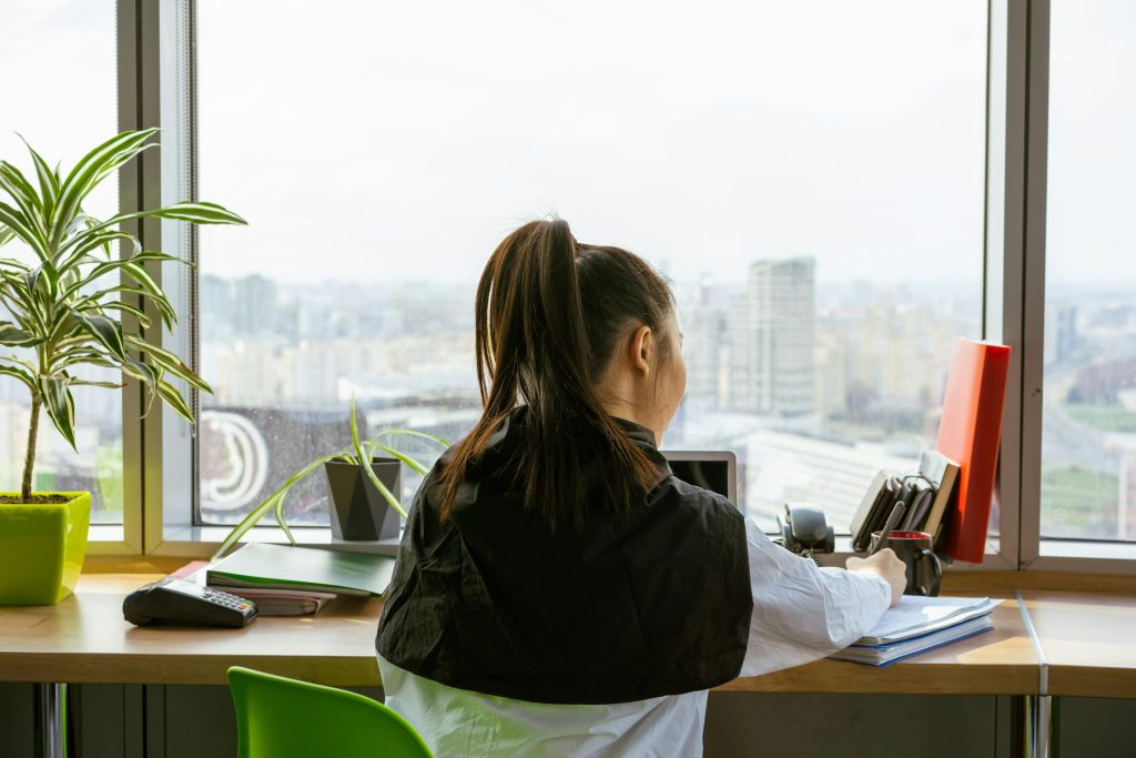 accountant working by the window